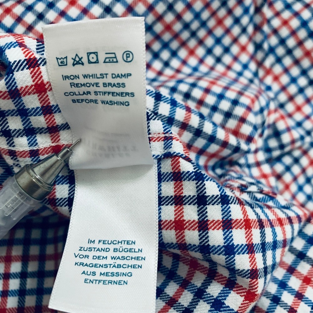 Charles Tyrwhitt Shirt Men's 18/35 Red Blue Check Long Sleeve Classic Fit Cotton - Picture 8 of 11